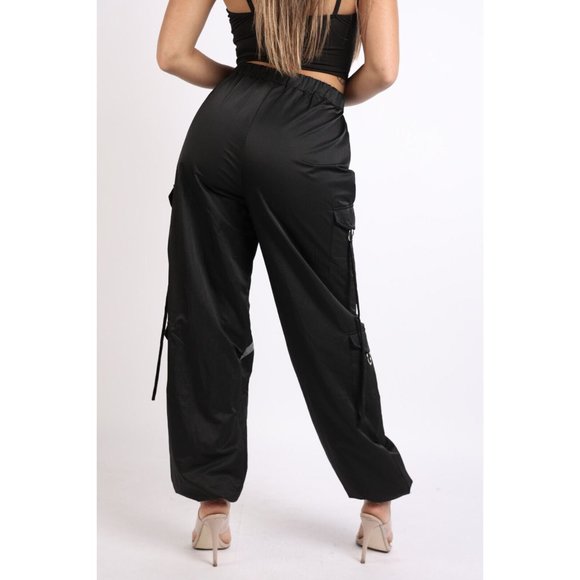 Women's Windbreaker Jogger Pants With Reflective Detail Zipper Cargo Pocket Comf - Picture 6 of 8